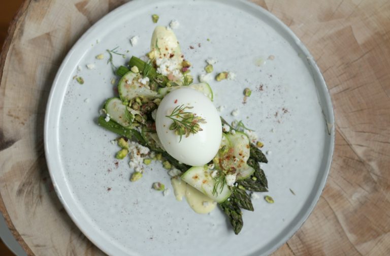 boiled egg and asparagus dish